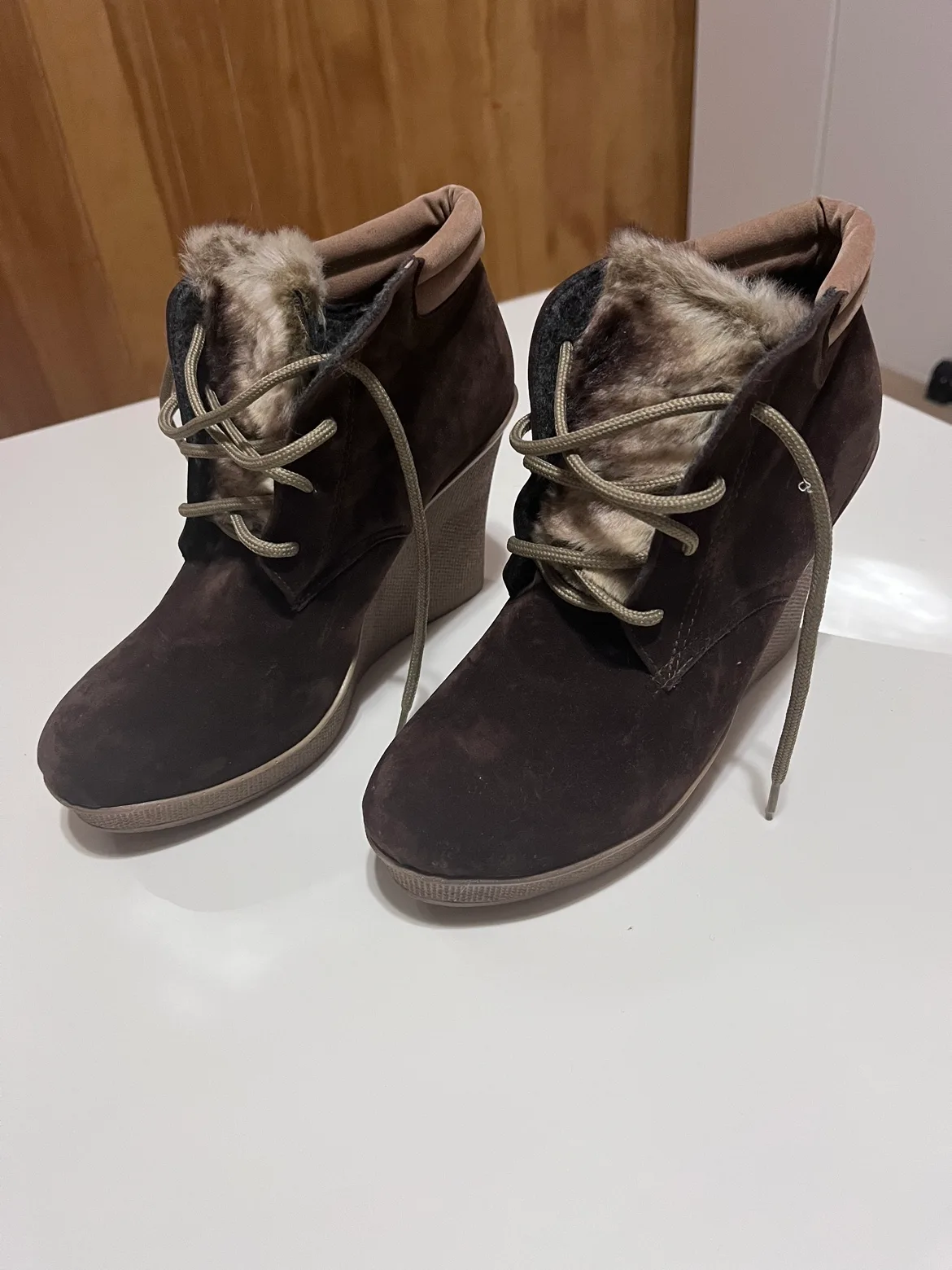 Brown Suede Wedge Booties image indicator(4)