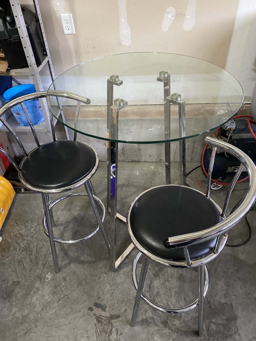 Glass Top Bar Table and Two Stools - photo 2
