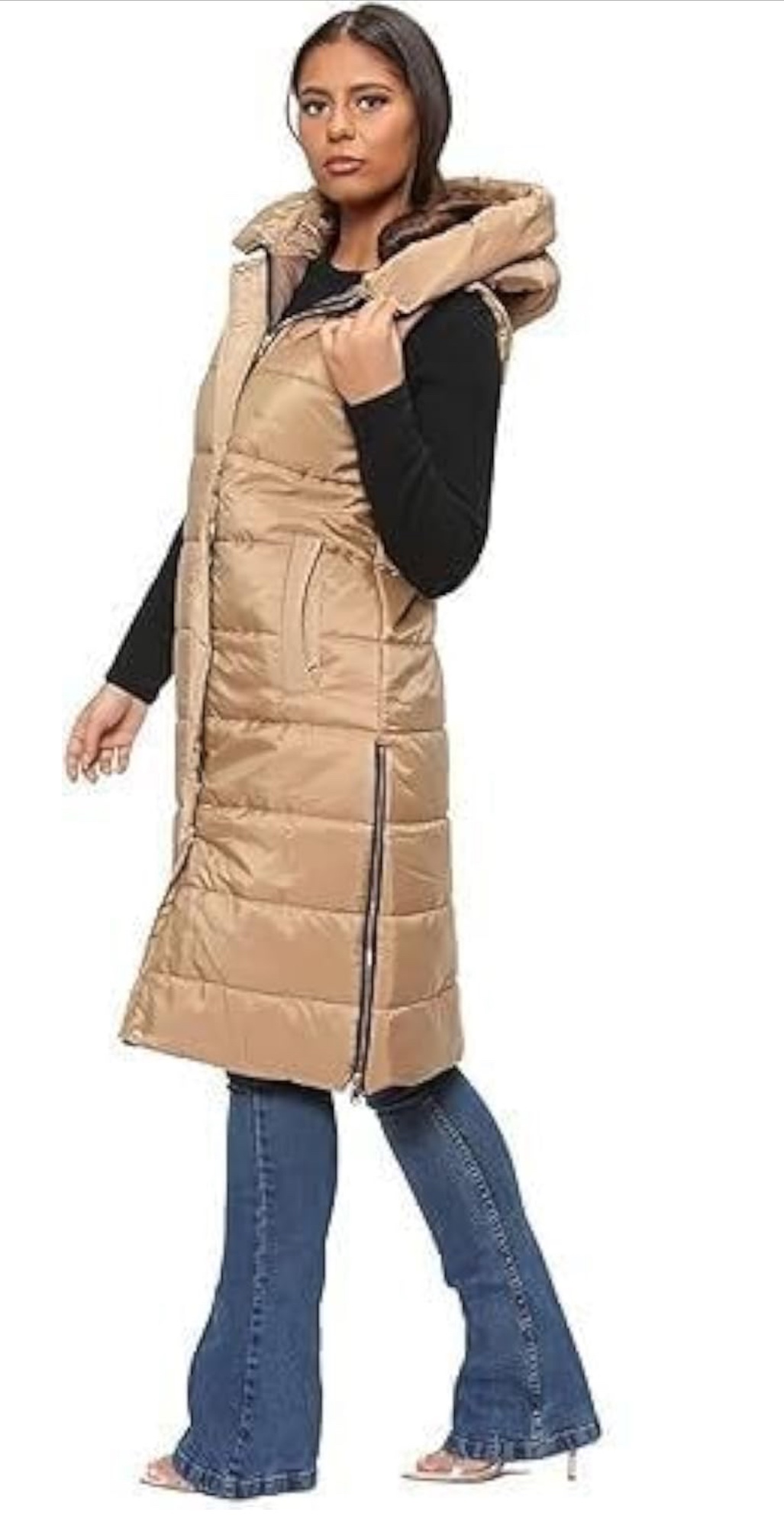 NEW! Sleeveless Quilted Hooded Long Puffer Vest - photo 3