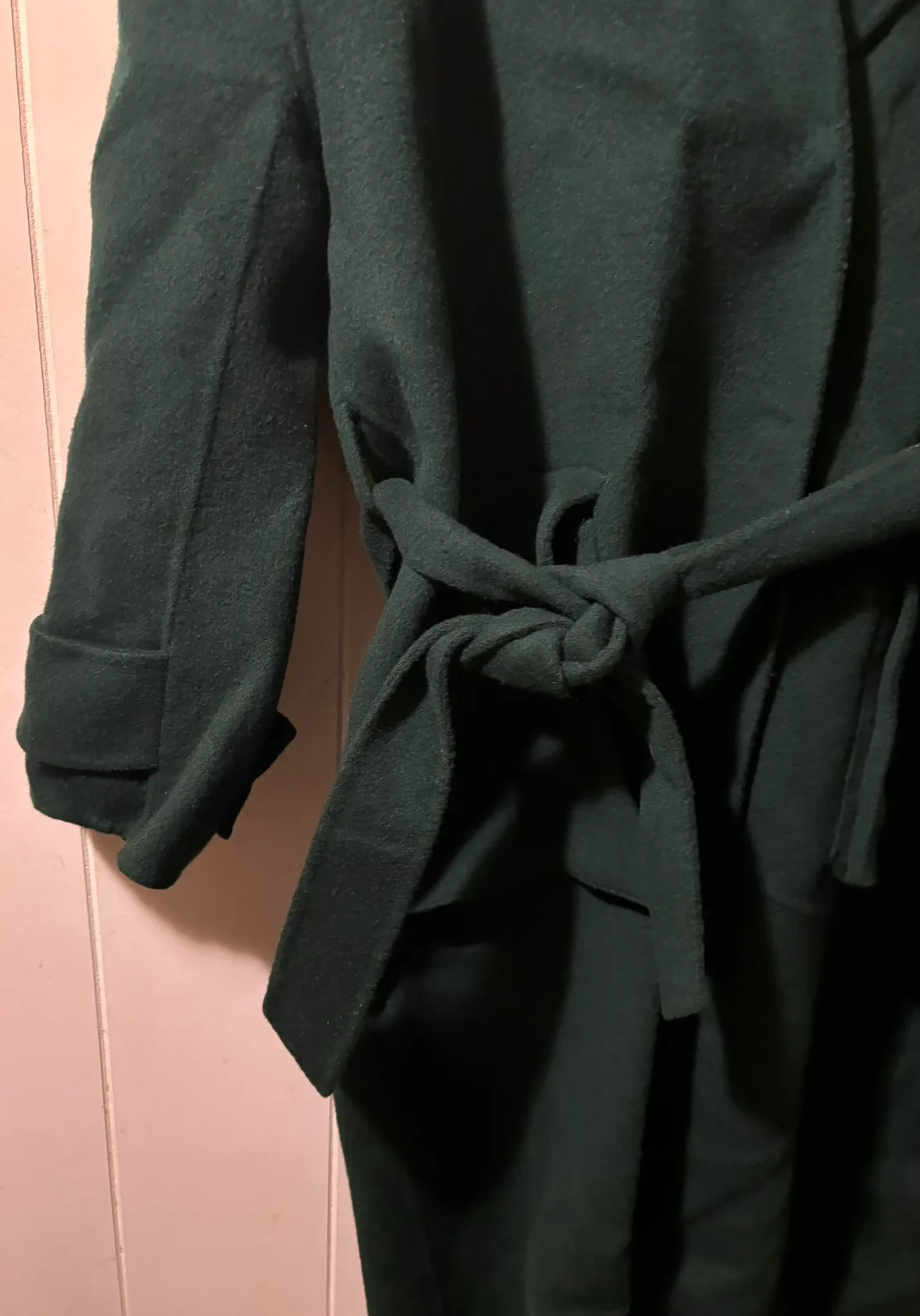 Wool Green Hooded oversized Coat with Belt One Size image indicator(4)