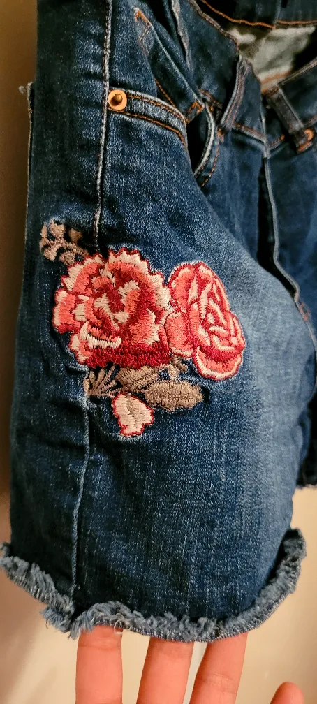Denim Shorts with Floral Embroidery image indicator(2)