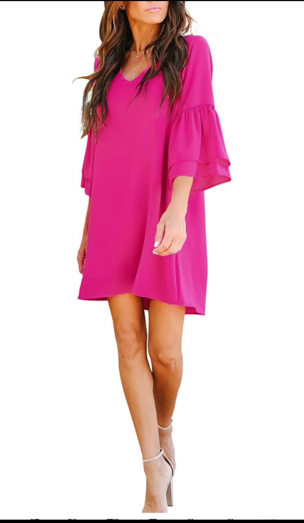 Pink V-Neck Flutter Sleeve Dress - photo 4