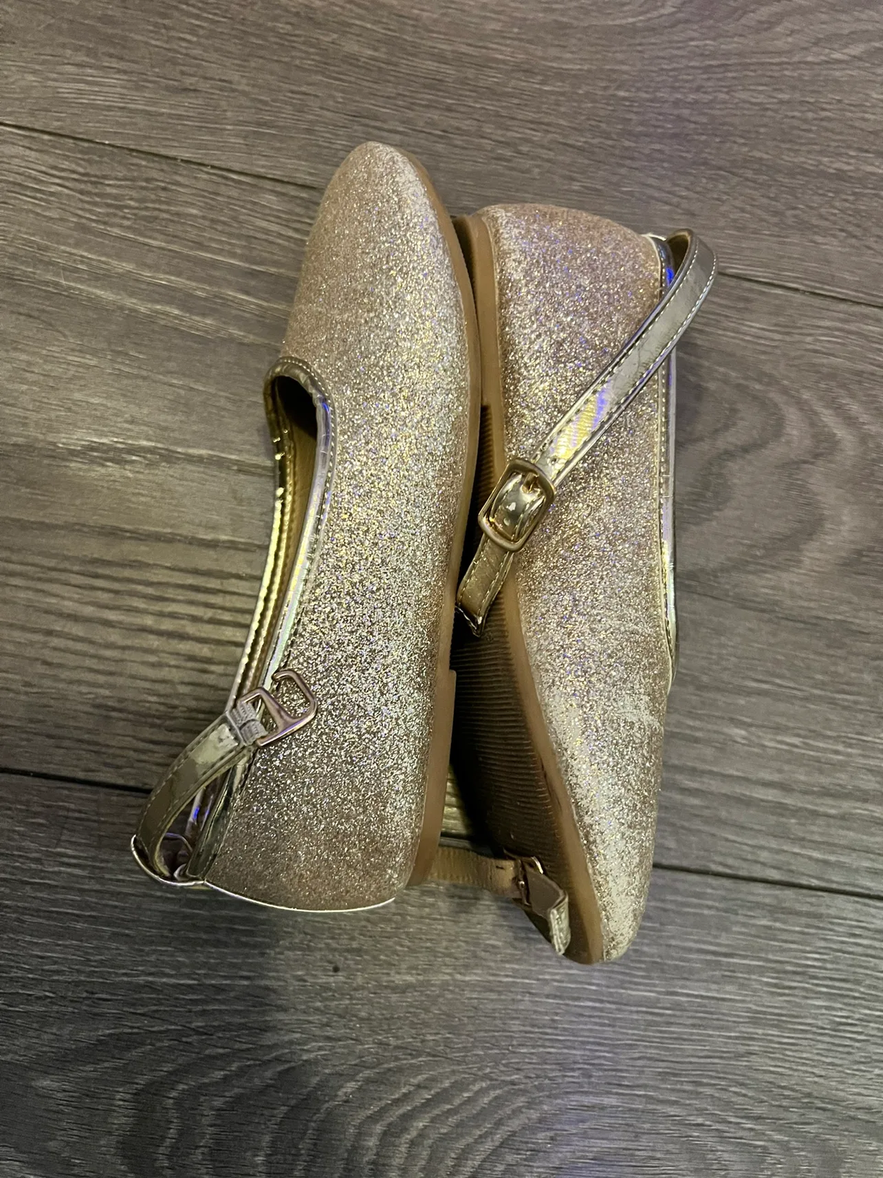 Girls' Gold Glitter Ankle Strap Ballerina Flats image indicator(5)