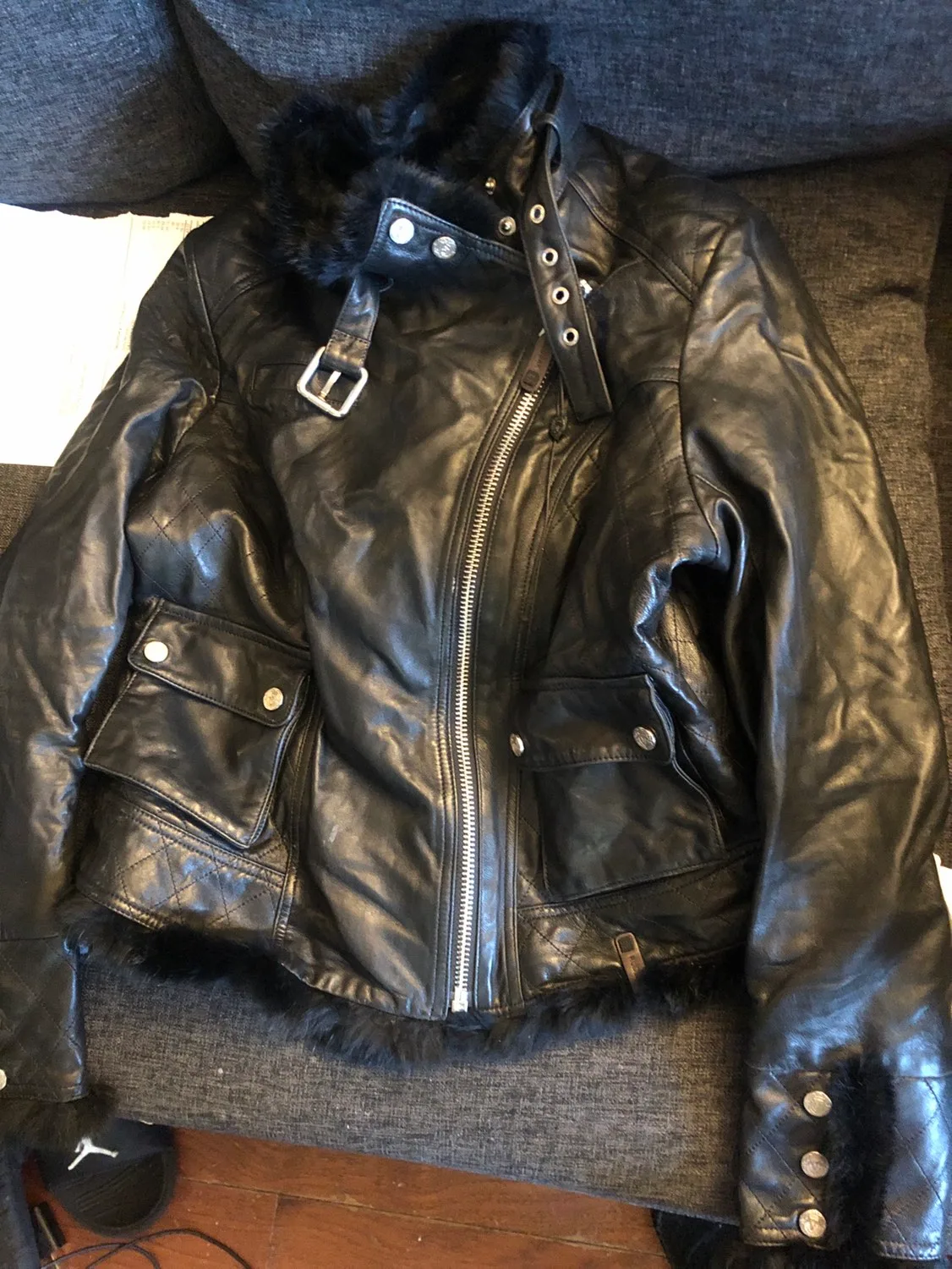 Woman’s Rudsak leather and rabbit fur jacket size large thumbnail