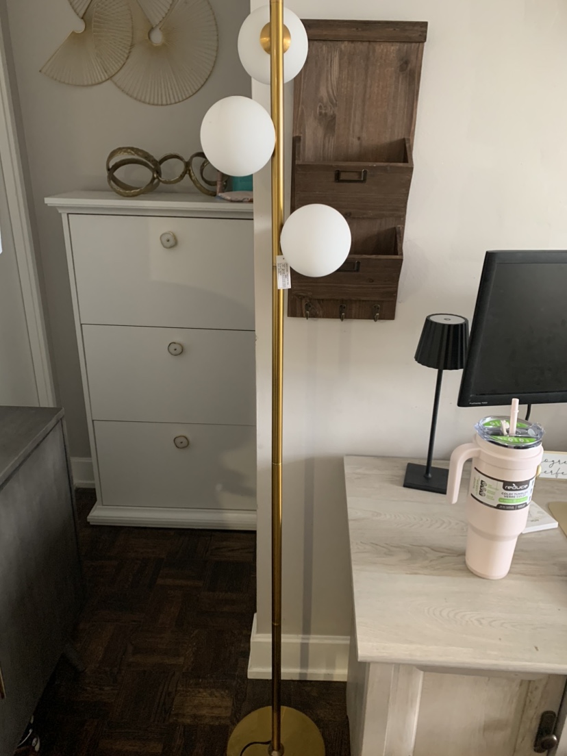 Gold Floor Lamp with Three White Globes