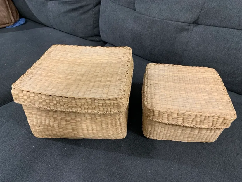 $5 for a Set of 2 Woven Baskets with Removable Lids thumbnail