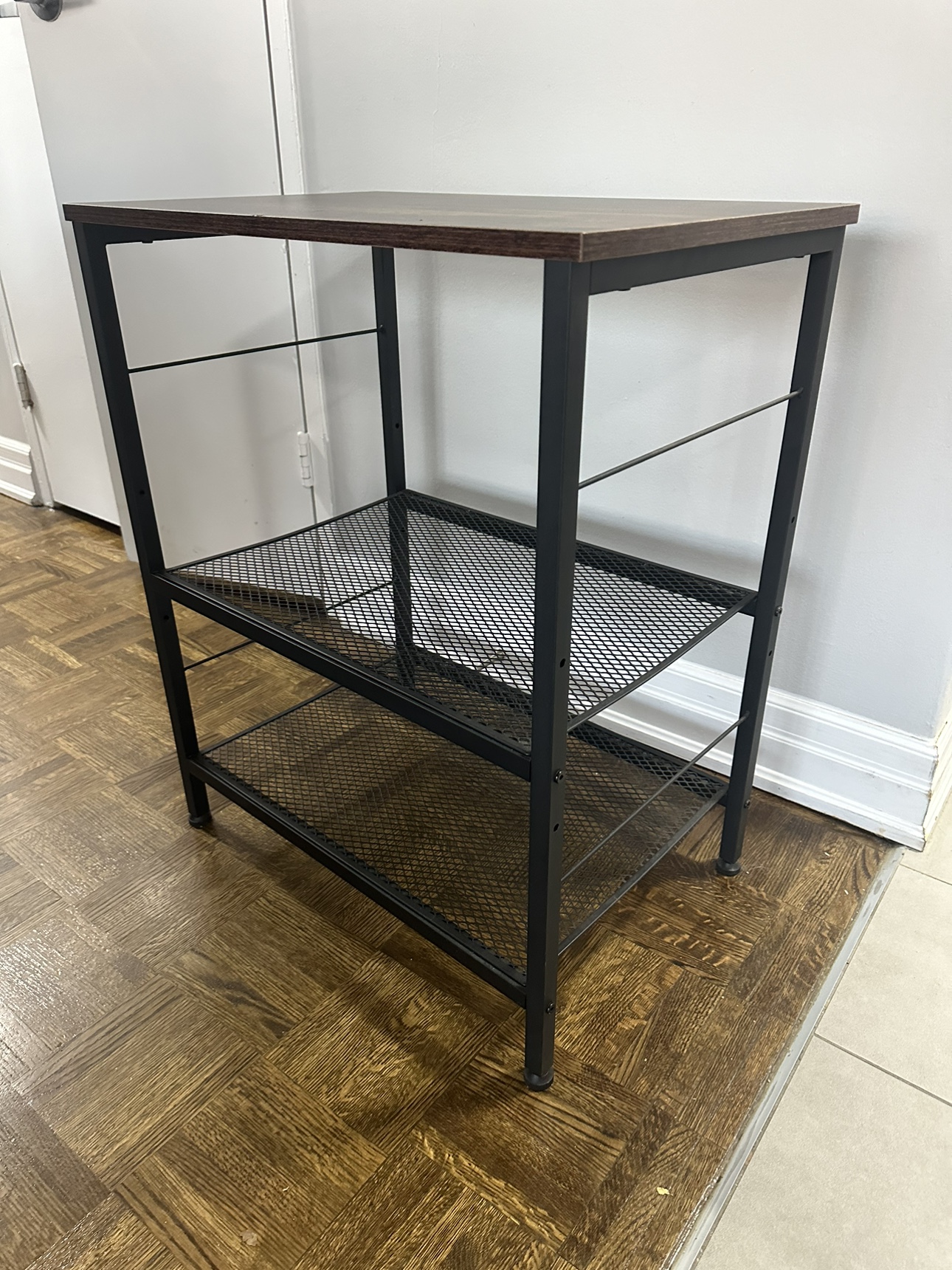 Black Metal 3-Tier Shelf with Wooden Top - photo 2
