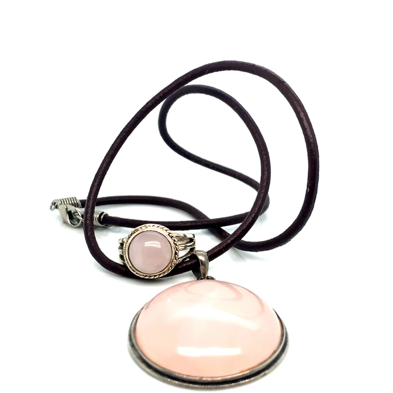 Rose Quartz Pendant Necklace and Ring Set 925 image indicator(5)