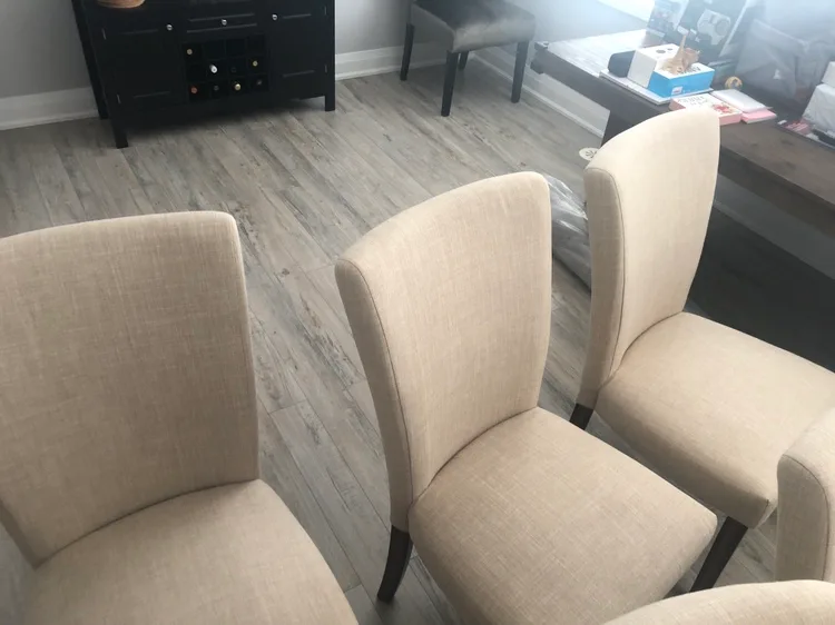 Six Beige Upholstered Dining Chairs image indicator(6)