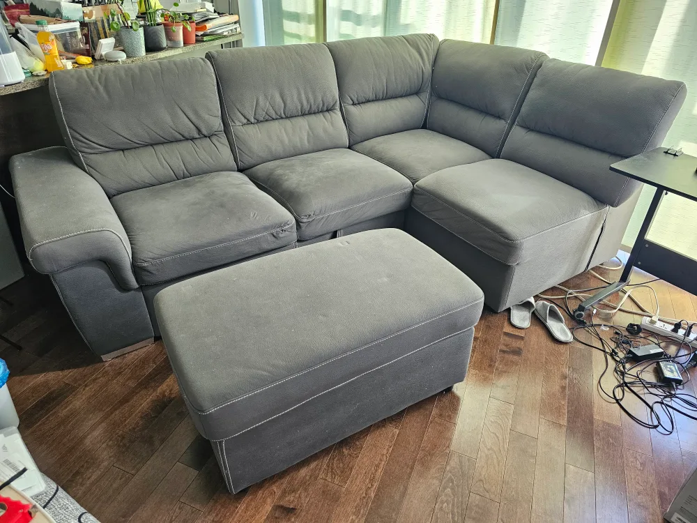 Blue Grey Sectional Sofa with Storage Ottoman thumbnail