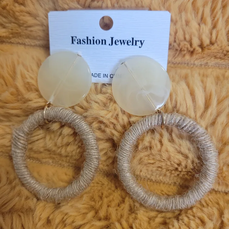 White and Beige Hoop Earrings thumbnail