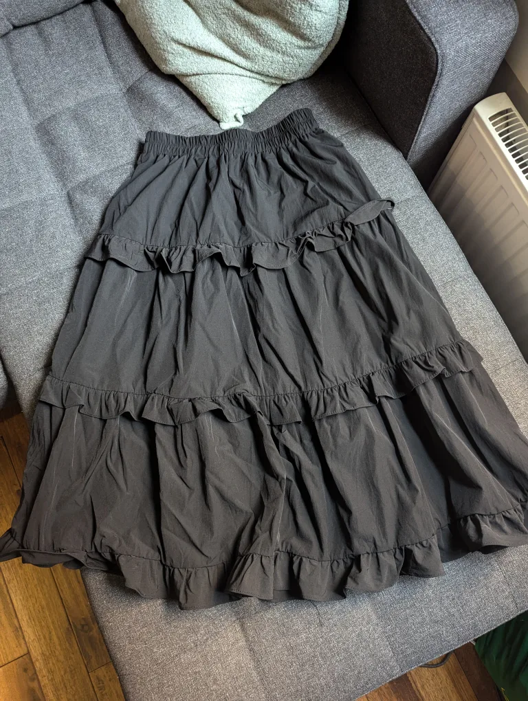 ruffled black midi skirt thumbnail