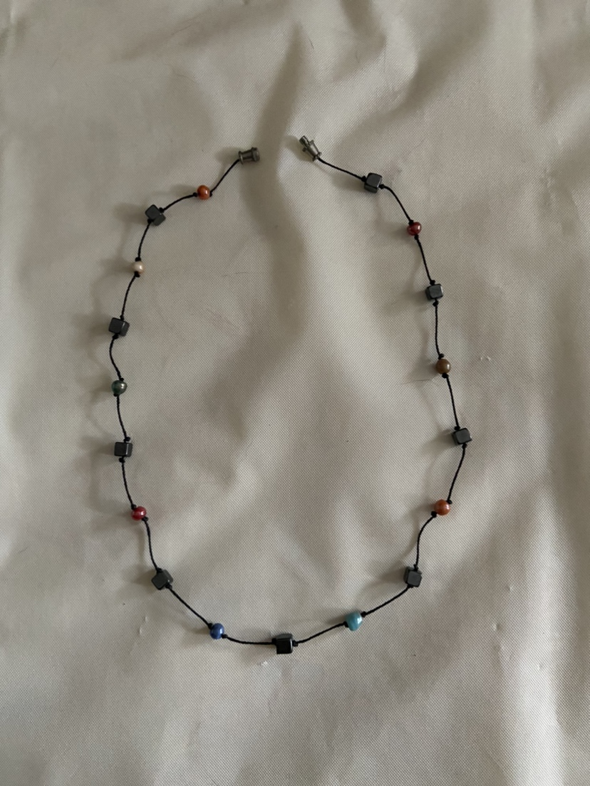 Black Cord Necklace with multicoloured beads