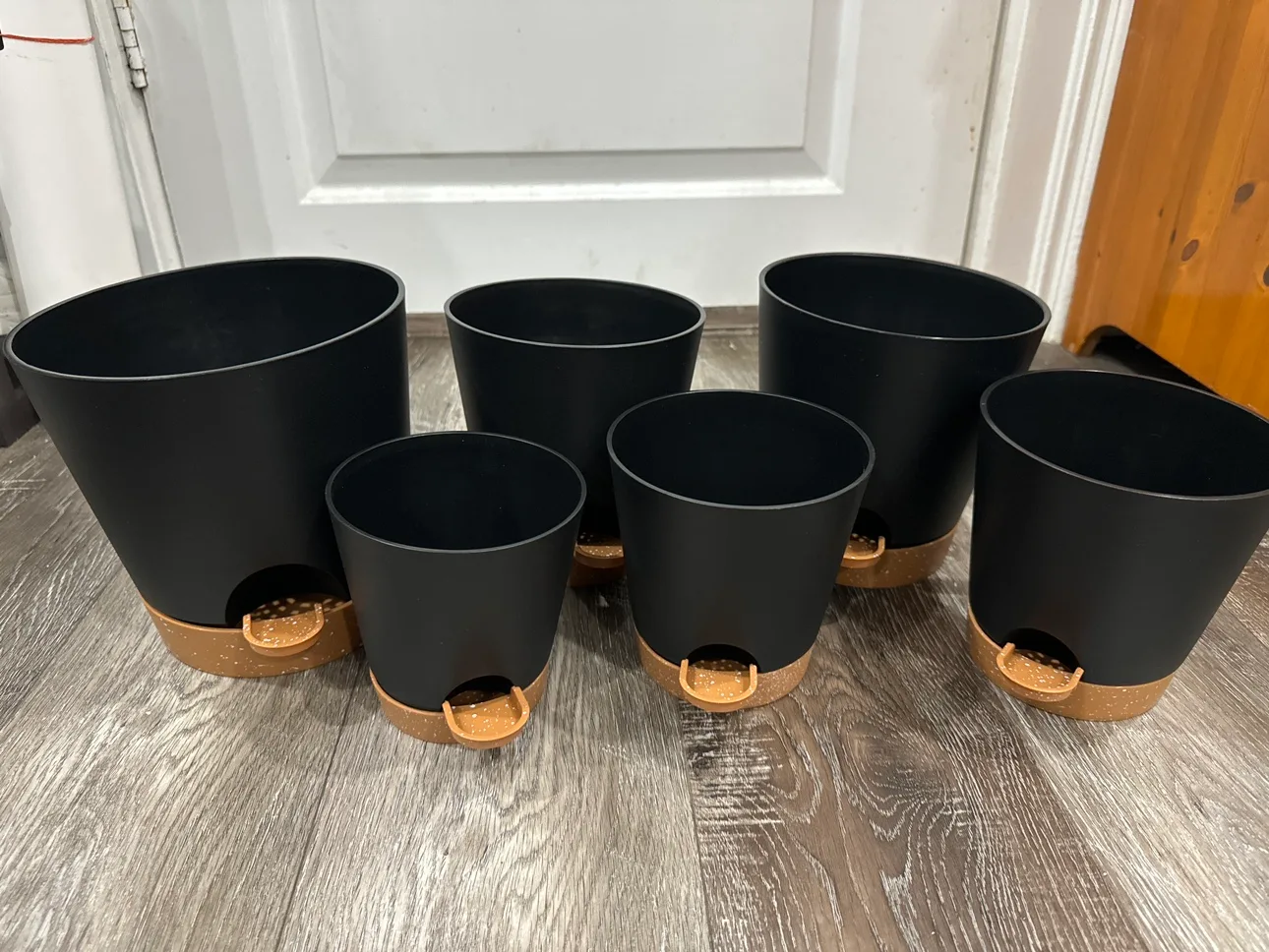 Set of 6 Black and Tan Planters thumbnail