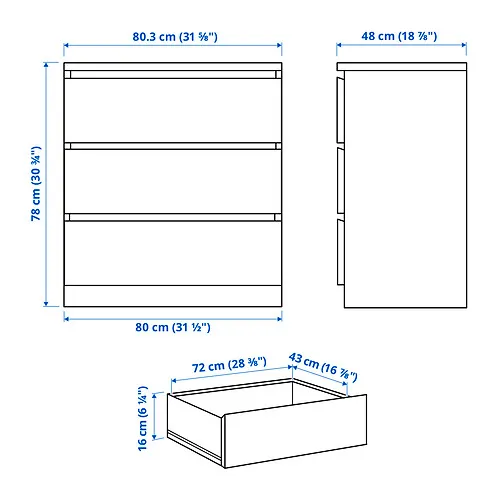 IKEA MALM Chest of 3 Drawers - photo 2
