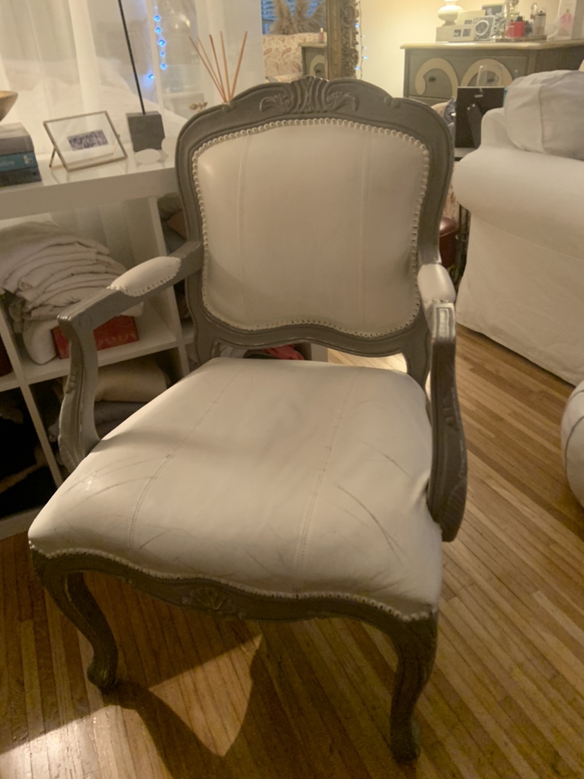 White chalk painted Upholstered Armchair