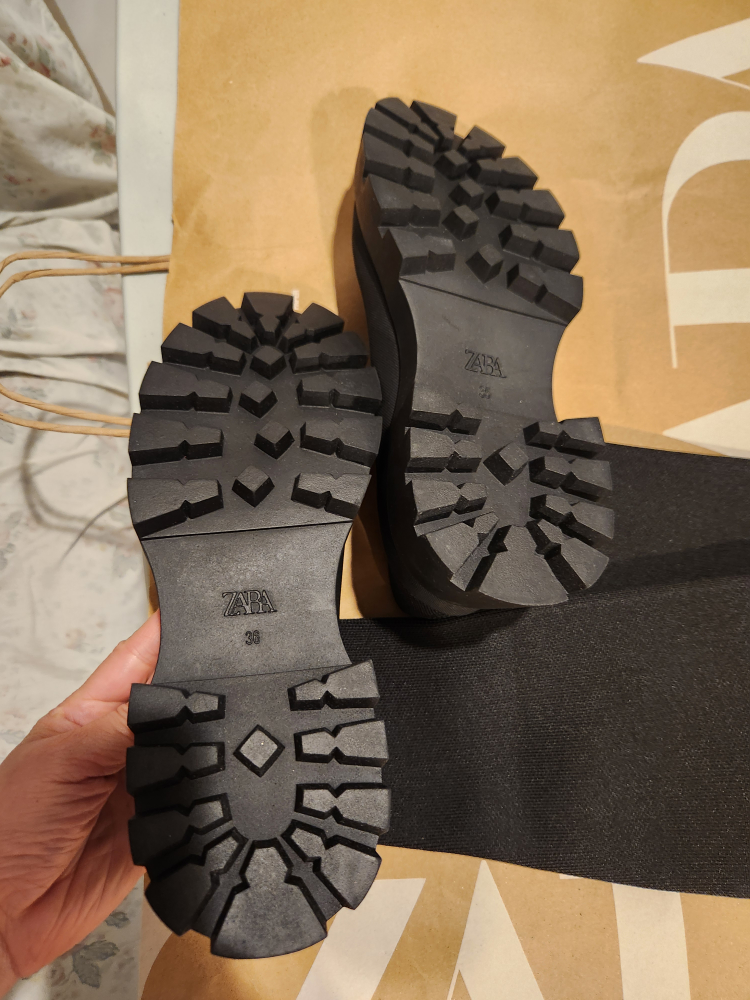 Zara Black Lug Sole Fabric Boots - photo 3