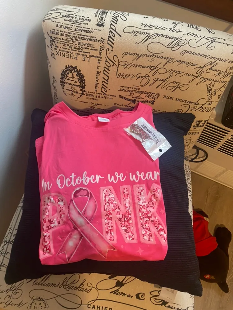 Breast cancer awareness tee and pin thumbnail