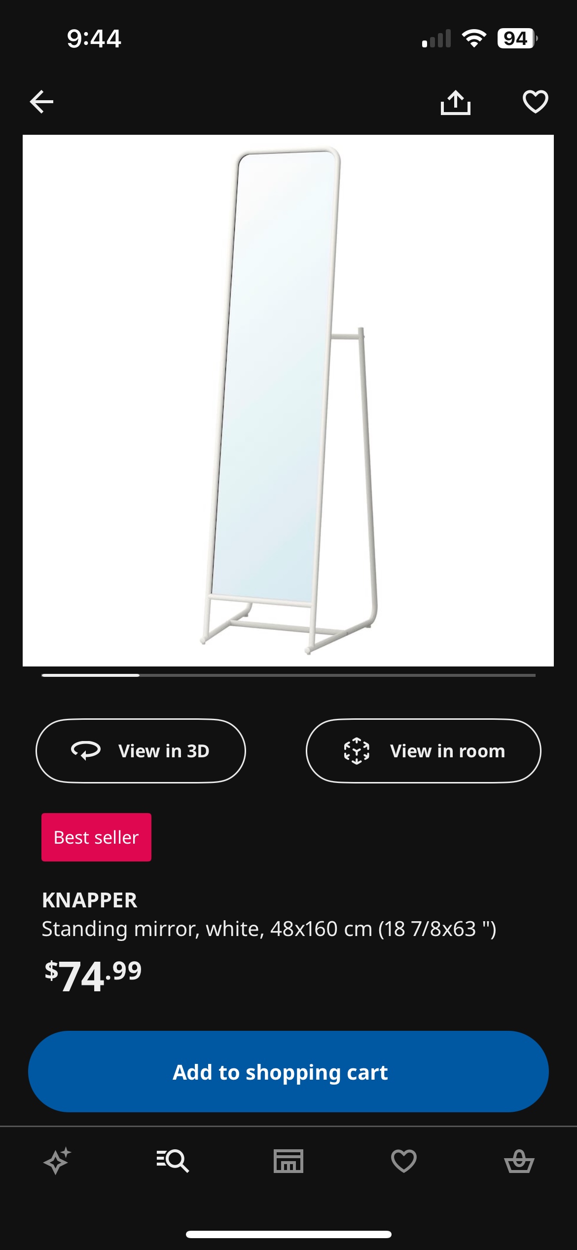 IKEA KNAPPER Full Length Standing Mirror