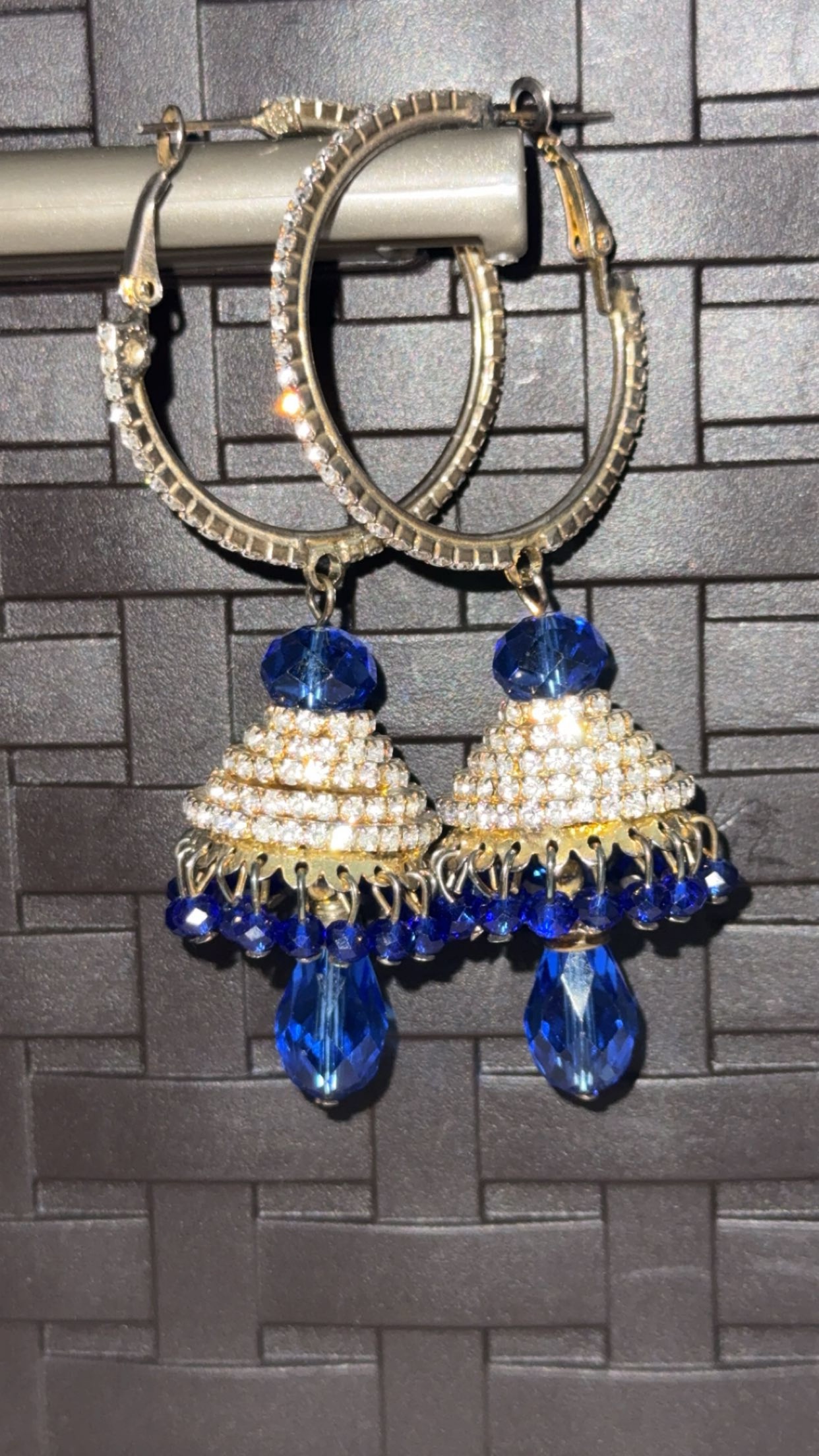 Blue and Crystal Hoop Earrings