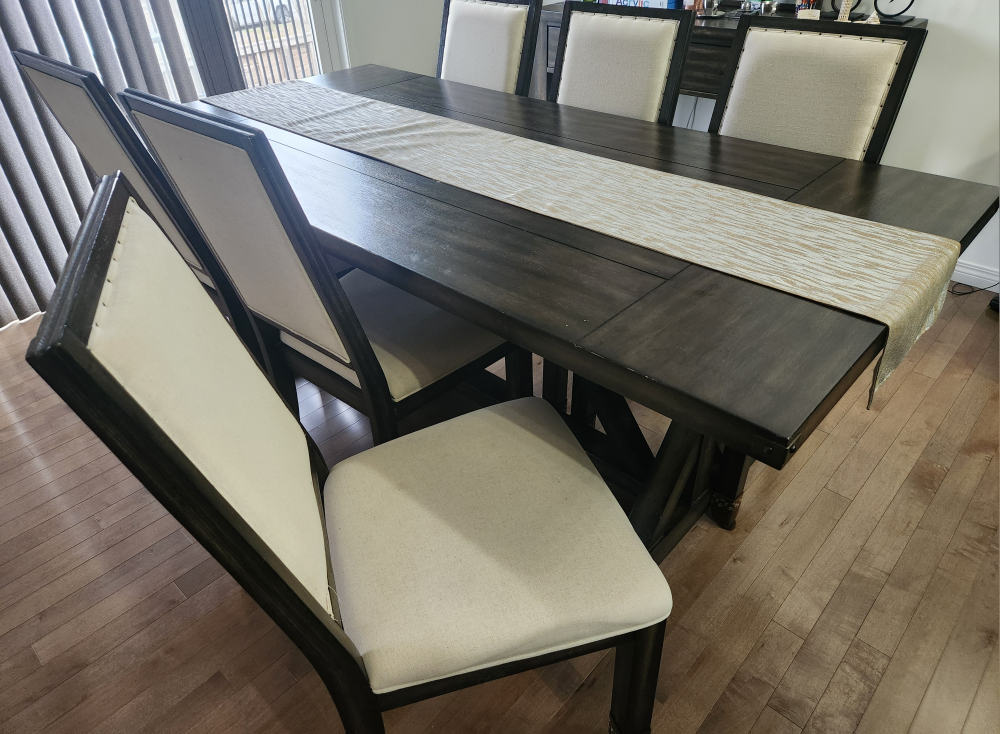 Dining Table Set with 6 chairs /beige upholstered chairs