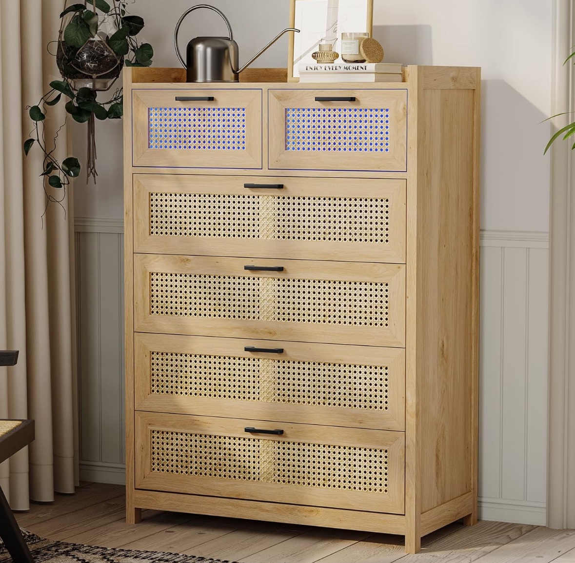 6 Drawers Rattan Dresser