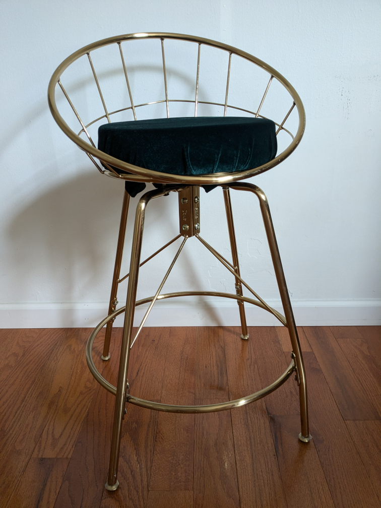 Gold Barstool with Green Velvet Seat