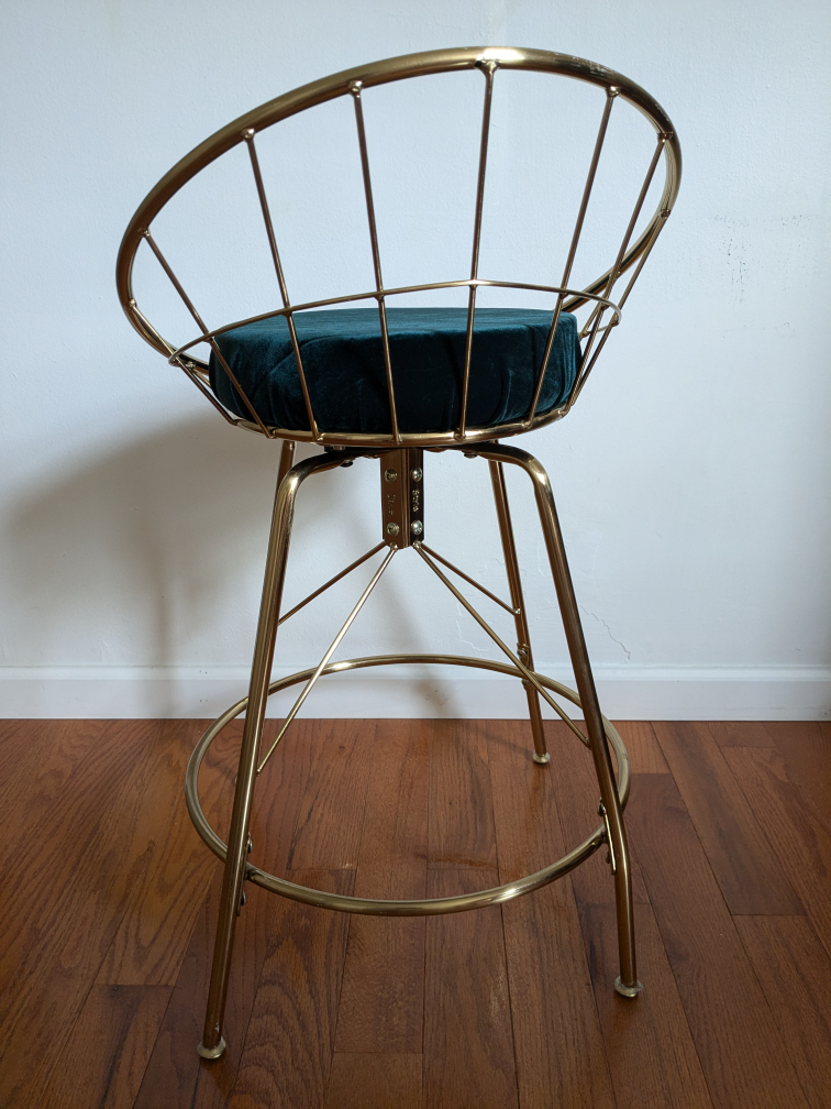 Gold Barstool with Green Velvet Seat - photo 4