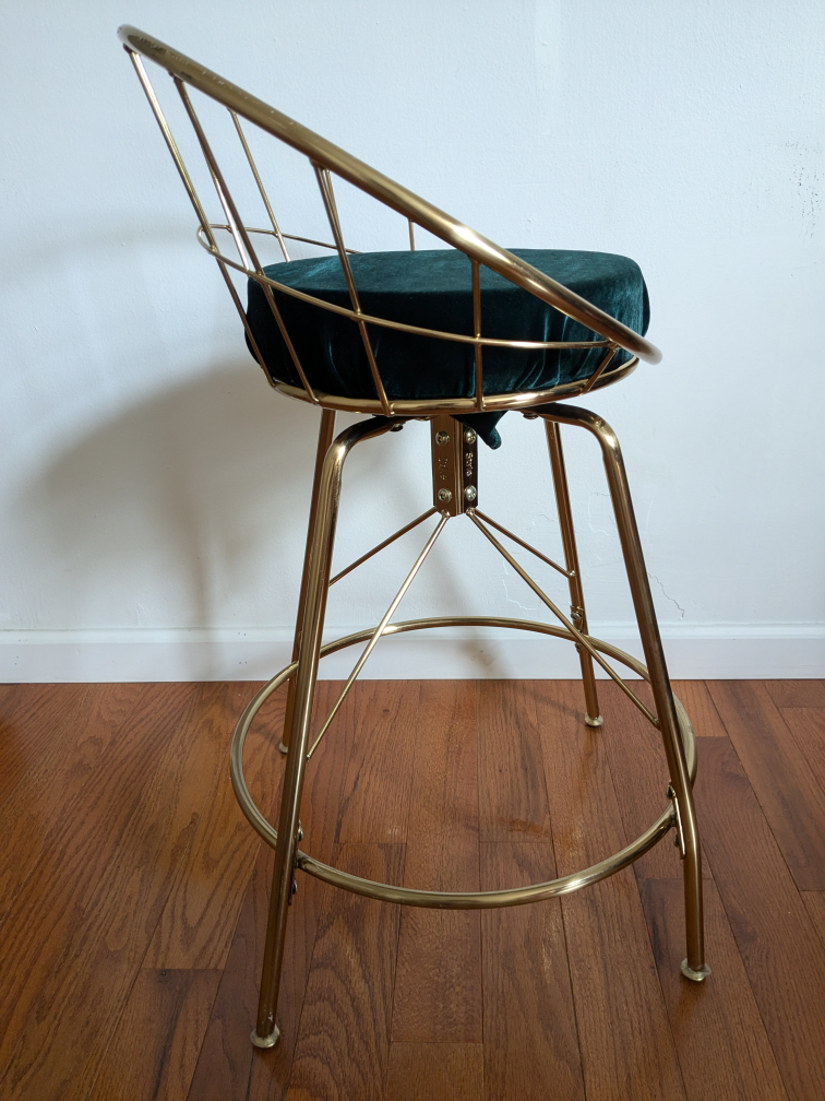 Gold Barstool with Green Velvet Seat - photo 5