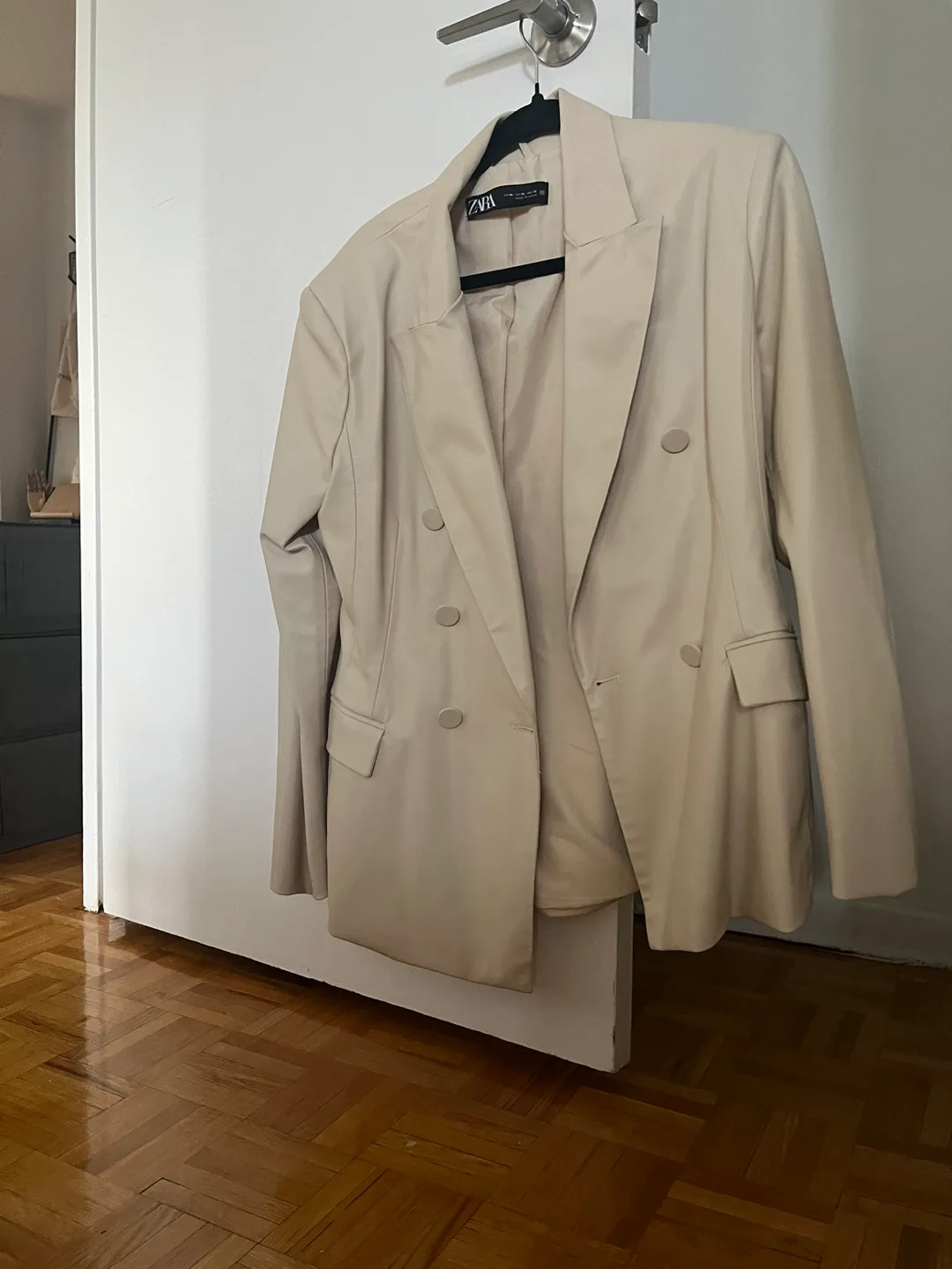 Zara Cream Blazer Faux Leather