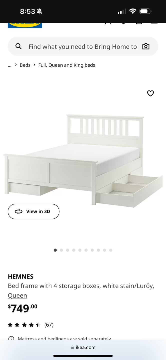 IKEA HEMNES Queen Bed Frame with Storage