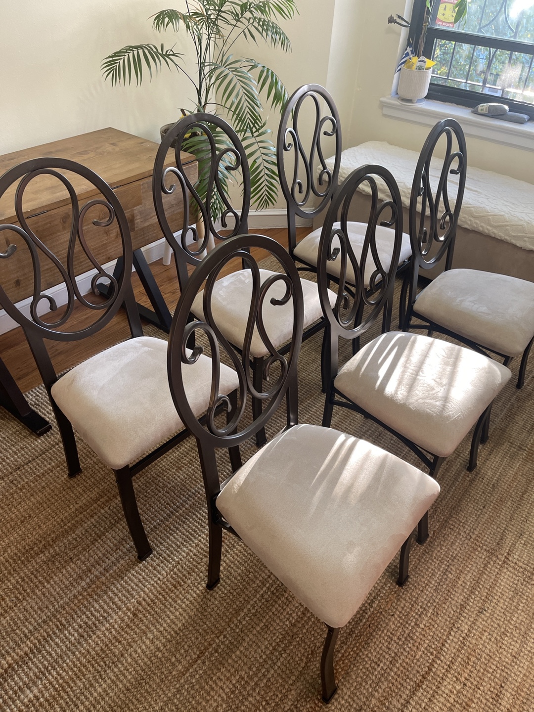 6 Dining Room/Kitchen Metal Chairs with Upholstered Seats - photo 2