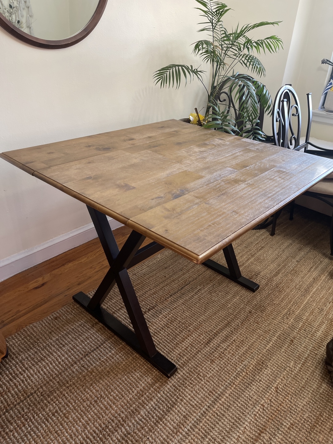 Dark Wood Drop Leaf Table with Black Wood Legs