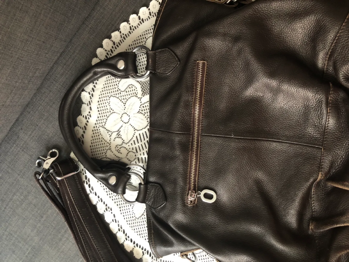 Brown pure Leather Bag image indicator(2)