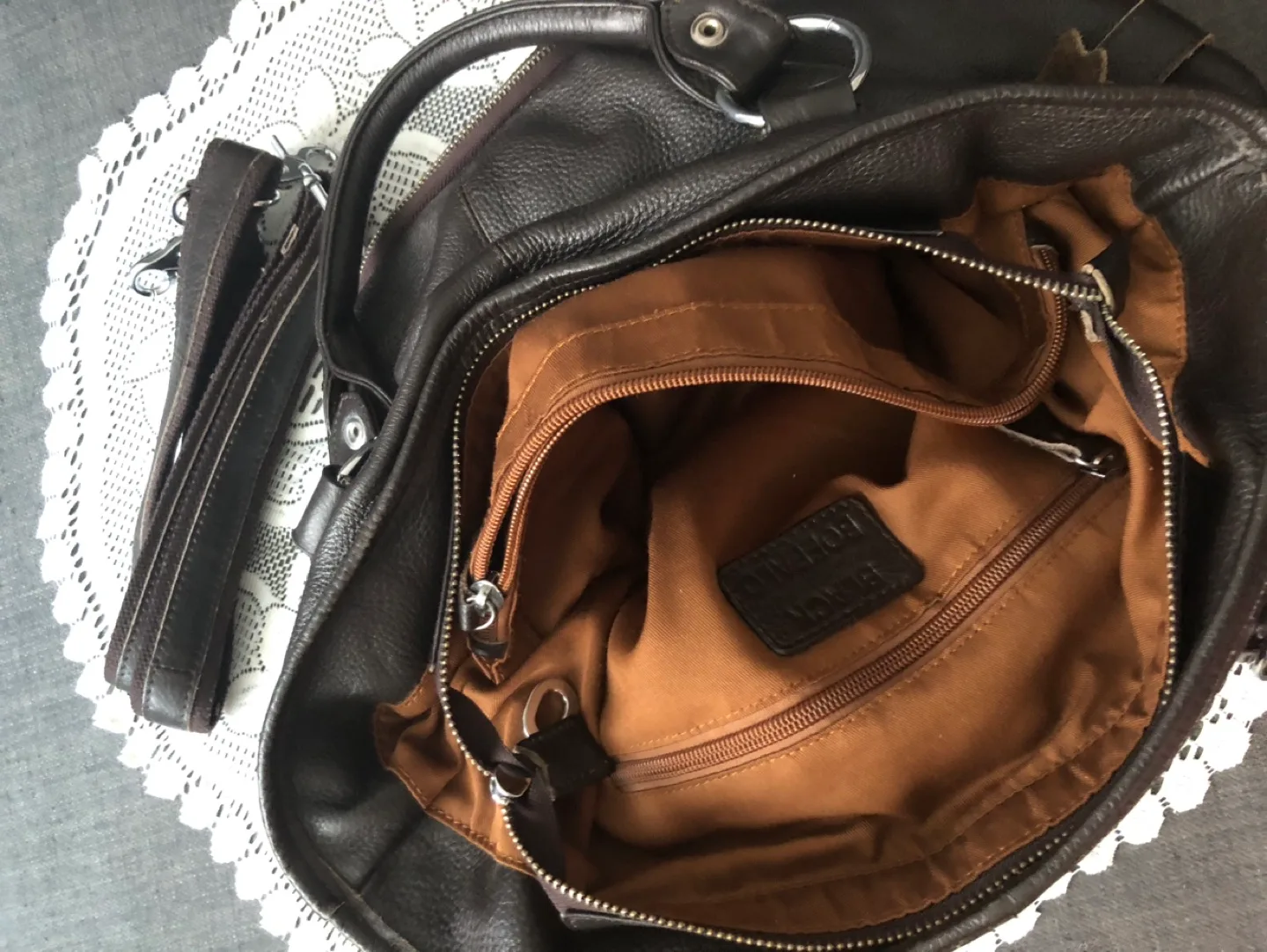 Brown pure Leather Bag image indicator(5)