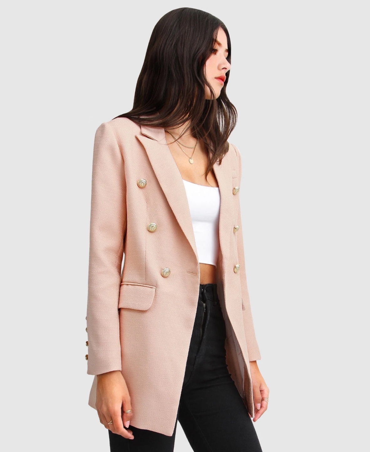 Belle And Bloom Princess Polina Textured Weave Blazer in Pink