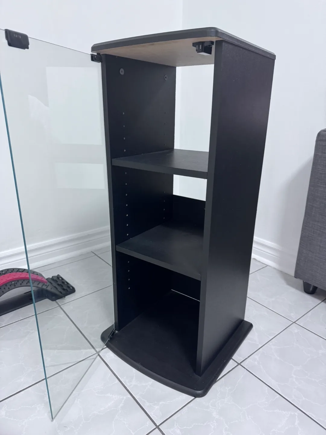 Black 3 Shelf Glass Door Storage Cabinet