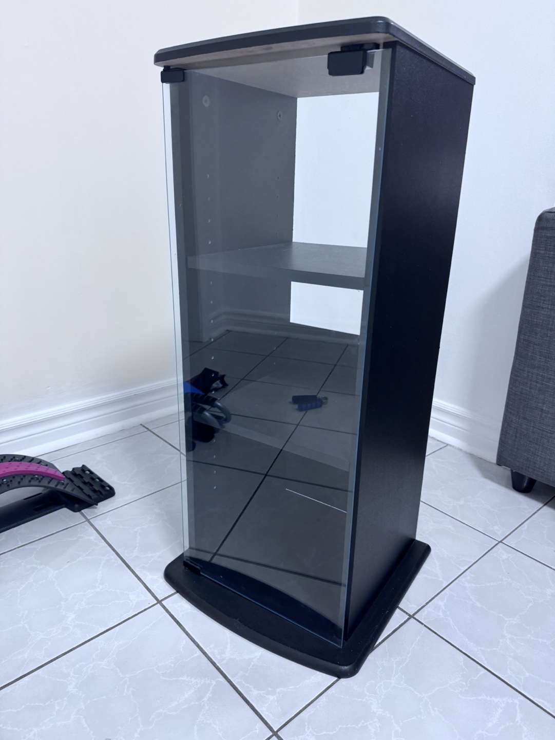 Black 3 Shelf Glass Door Storage Cabinet - photo 2