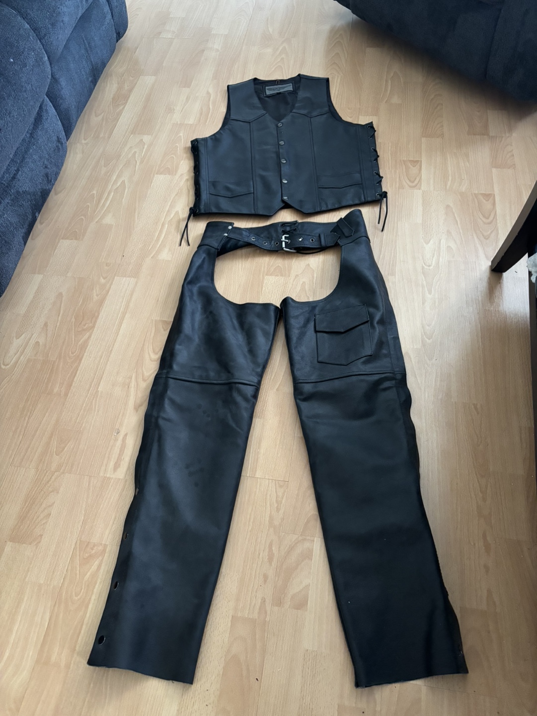 Leather Biker Vest and Chaps