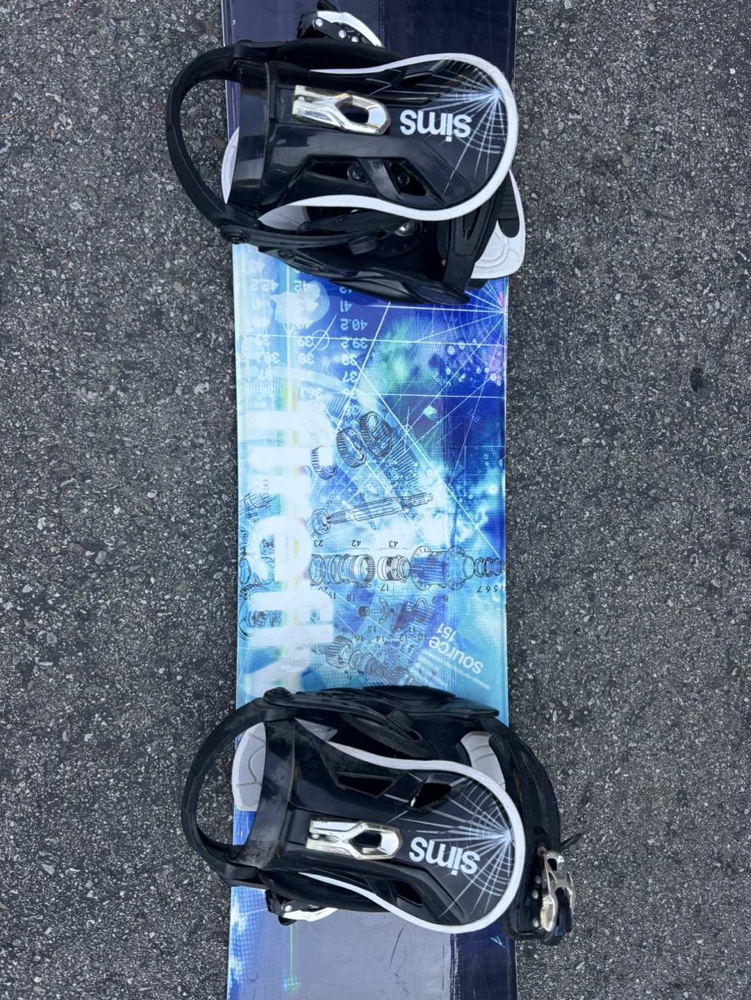 Used Snowboard with Sims Bindings