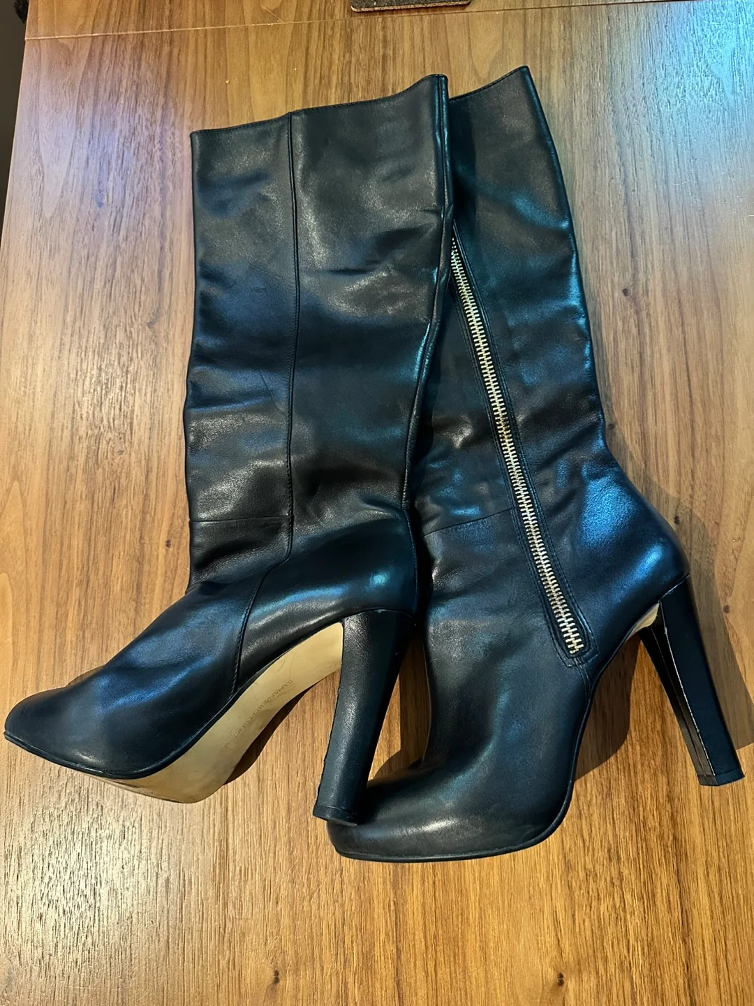 Black Leather Knee High Boots thumbnail