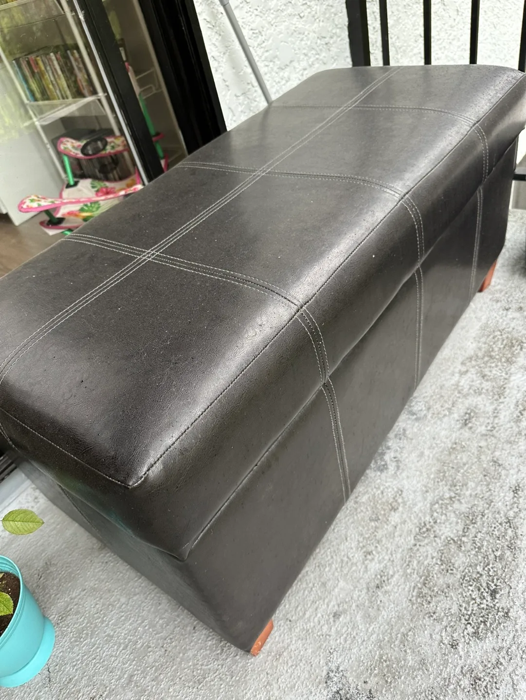 Black leather Storage Ottoman thumbnail