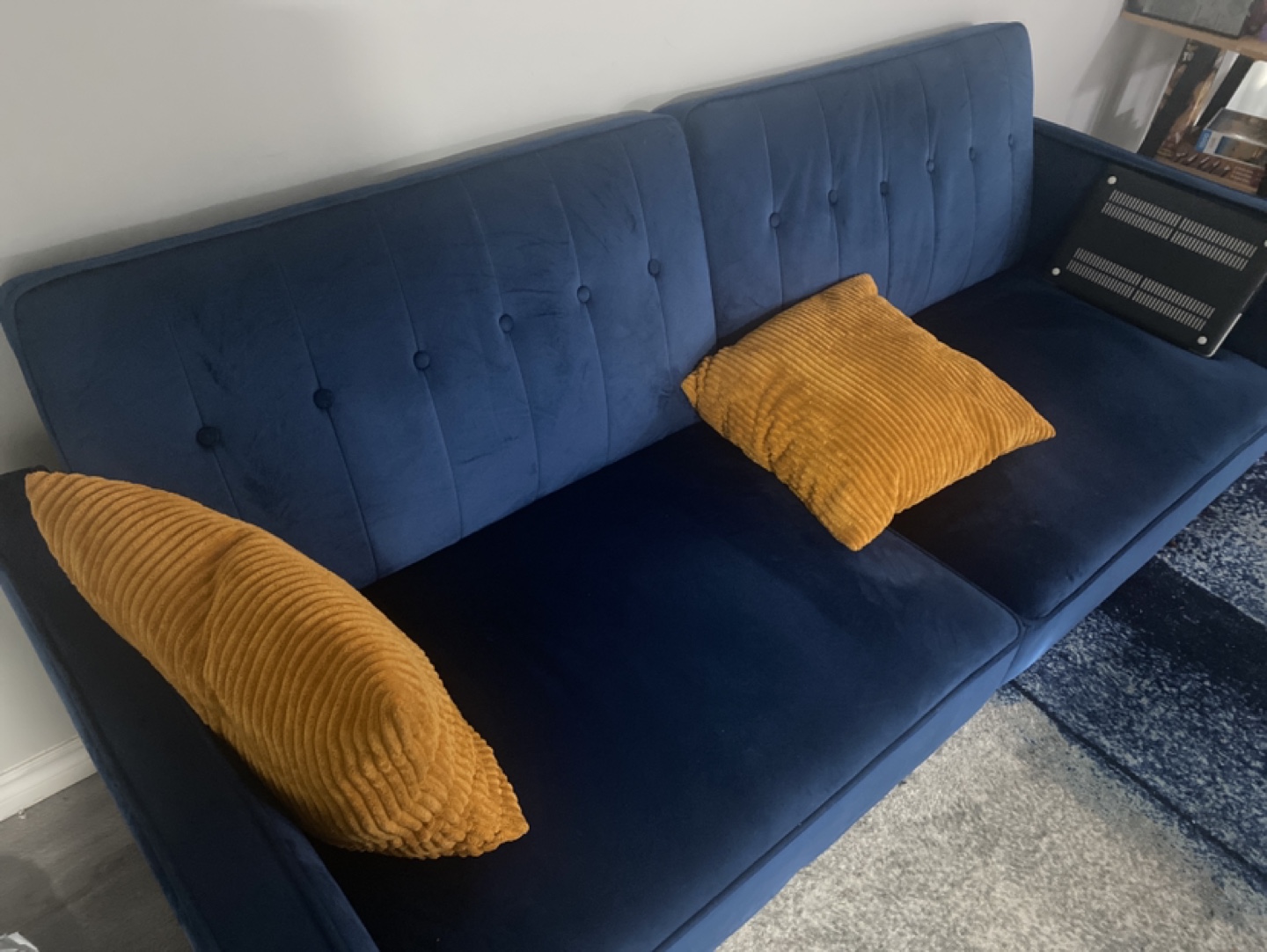 Blue Velvet Futon Couch - photo 2