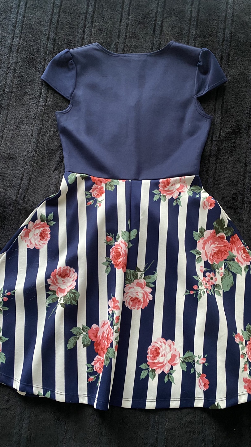 Navy and Floral Striped Dress - photo 2