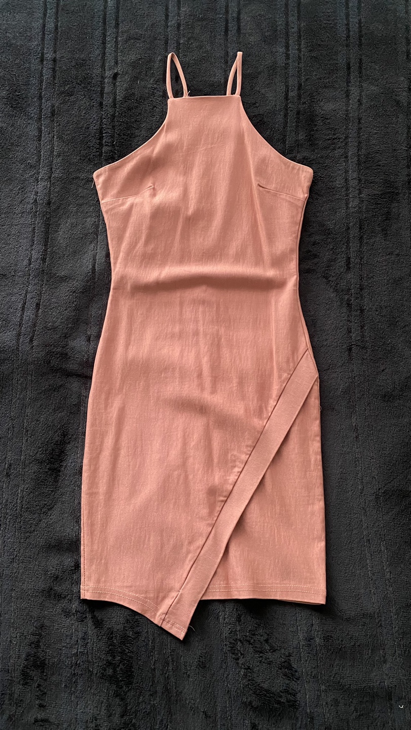 Salmon Pink Halter Bodycon Dress