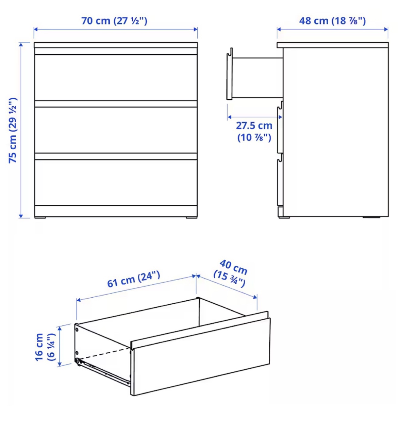 White 3 Drawer Dresser/ Ikea - photo 3
