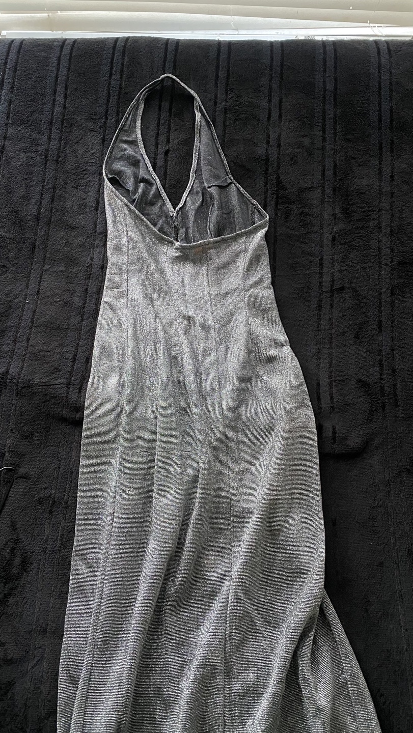 Silver Mesh Halter Maxi Dress With Leg Slit - photo 2