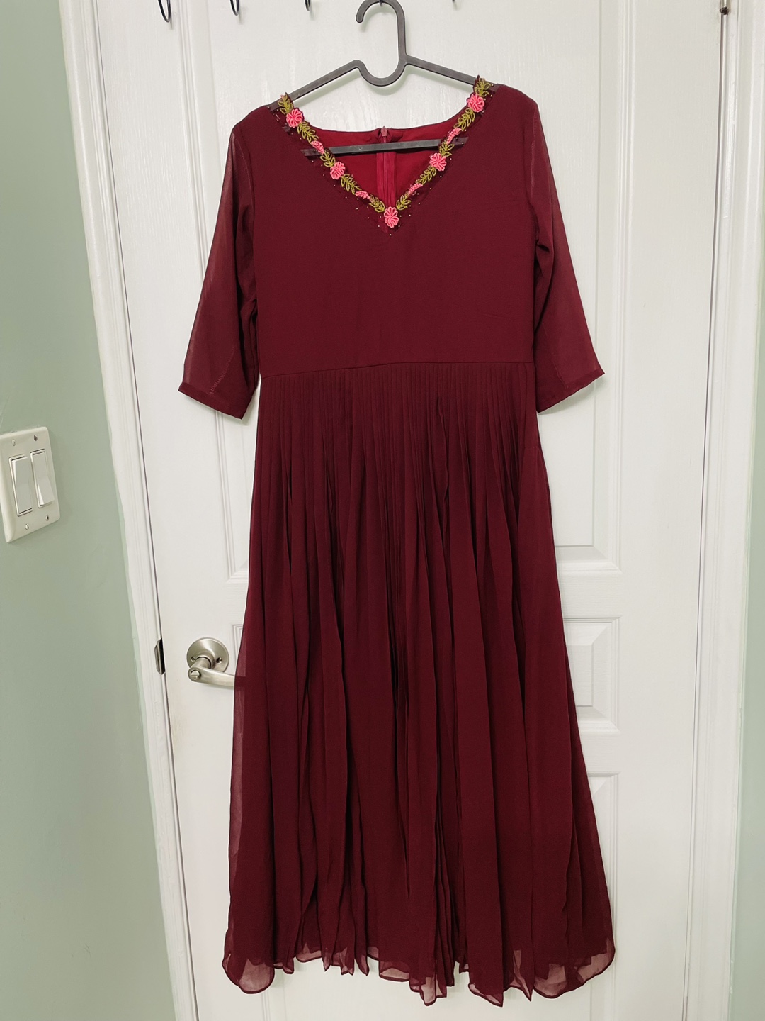 Burgundy Pleated Dress