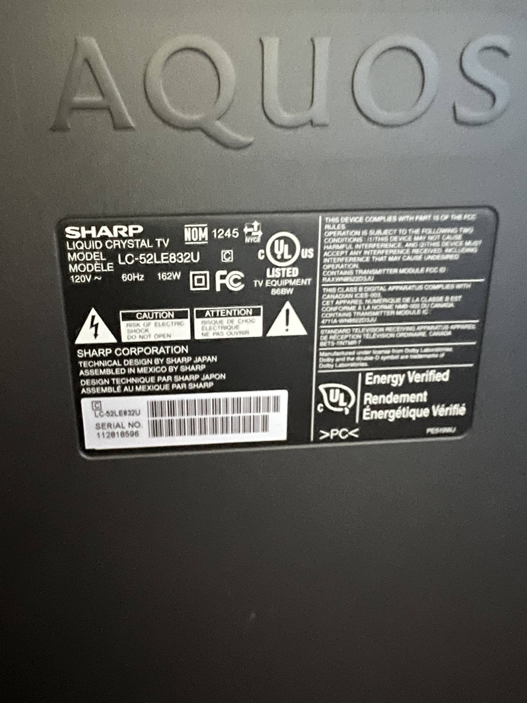 Sharp Aquos 55” LCD TV - photo 2