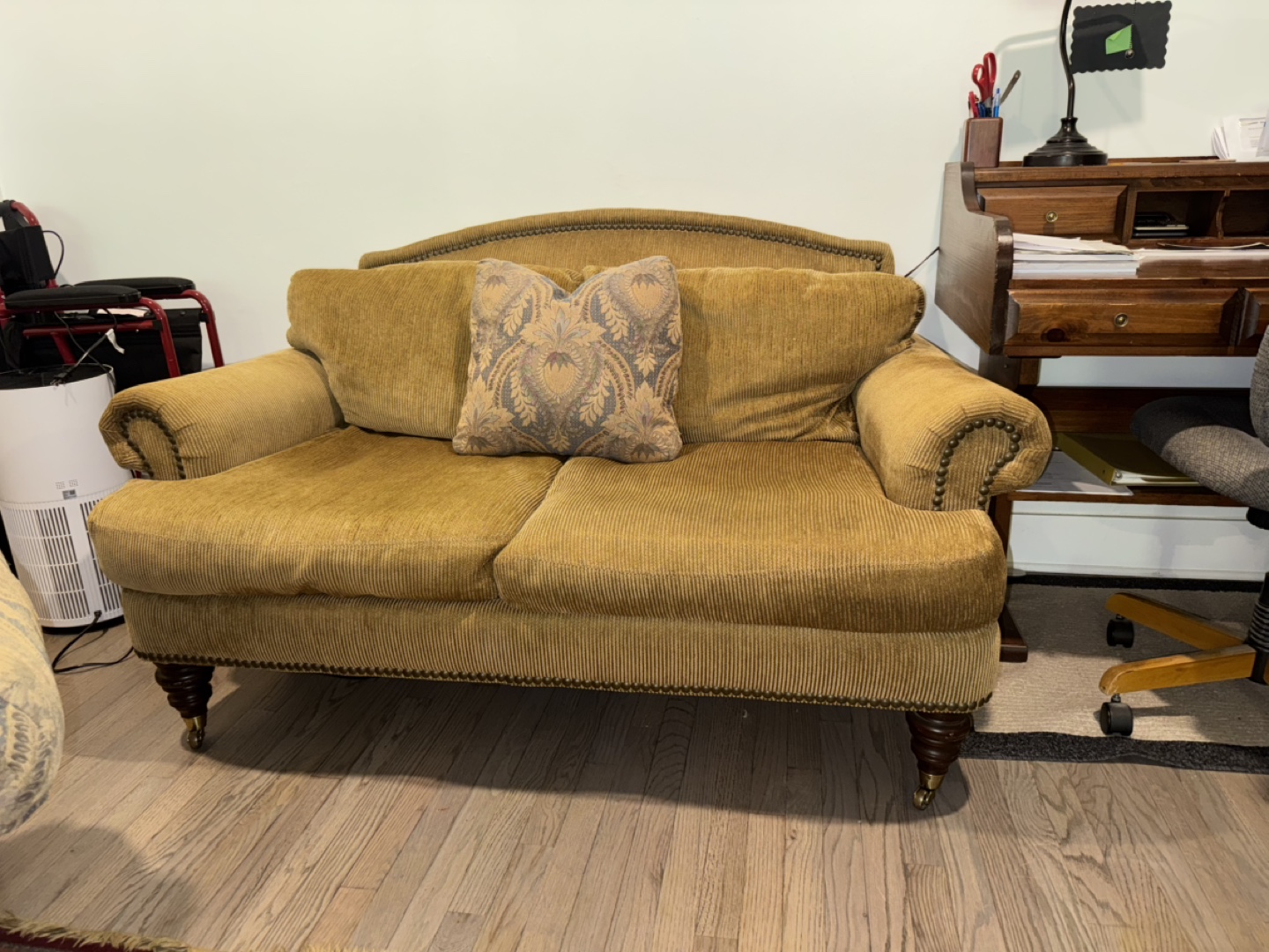 Vintage - Arched back by Lillian August Gold Corduroy Loveseat